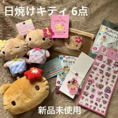 【6点】 日焼けキティ ぬいぐるみ パスケース ポーチ ストラップ シール
