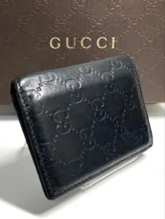 GUCCI グッチ　グッチシマ　レザー　カードケース　名刺入れ　ブラック　クロ