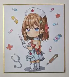 オリジナル手描きイラスト　[可愛いナースさん　ミニキャラ]　小色紙　アナログ原画