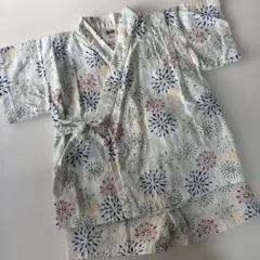 甚平　花火模様 90cm シンプル　男の子　女の子　ホワイト