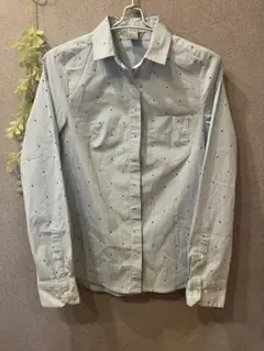 H&M レディース長袖ストライプシャツ　水色花柄ストレッチ　オーバーサイズ　美品