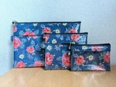 仕切りポーチ　3セット　キャス風花柄つや有りラミネート　スケルトン　バラ売り可