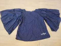 mezzo piano ネイビー 水玉 バルーン袖シャツ 140 リボン 半袖