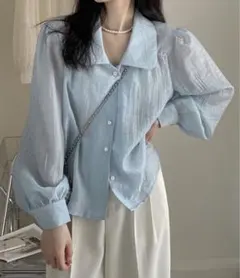 me+em select 楊柳シアーエアリーグロッシーシャツブラウスのサムネイル