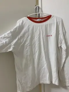 coen 長袖Tシャツ M ホワイト/レッド