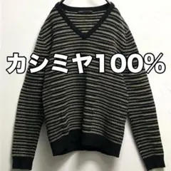 イタリア製 ピュアカシミヤ100% ボーダーVネックニット ユナイテッドアローズ