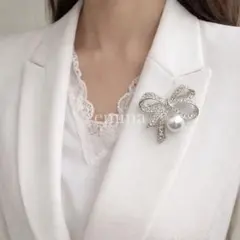 ブローチ　コサージュ　卒業式　入学式　パール　シルバー　リボン　アクセサリー