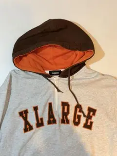 XLARGE フロントジッパー パーカー グレー/ブラウン