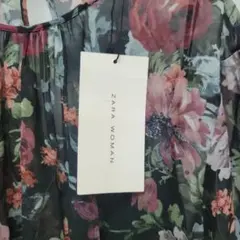 ZARA WOMAN 花柄ロングワンピース XL シフォン 黒 シャーリング