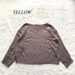 N3【YELLOW】ニット　長袖　ボートネック　ブラウン　カジュアル　無地