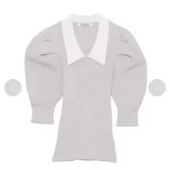 【訳アリ美品】SNIDEL コントラスト スリーブニットプルオーバー グレー