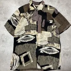 【日本製】CRONOSS アート柄 半袖シャツ 総柄 M