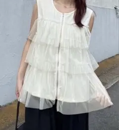 シフォン ティアード ノースリーブ ブラウス アイボリー M 新品 レディース