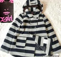 X-girl ♡ 中綿ボーダーAラインコート M フードファー ダブルボタン