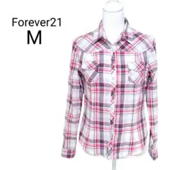 ★美品★【M】フォーエバー21　チェック柄　長袖シャツ　ブラウス　ウエスタン　赤