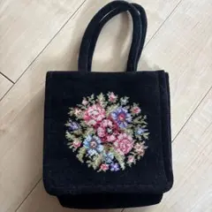 FEILER 花柄刺繍 ハンドバッグ 黒
