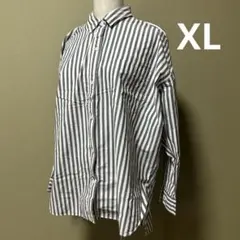 レディース　シャツ　ストライプシャツ　オーバーシャツ　丈長シャツ