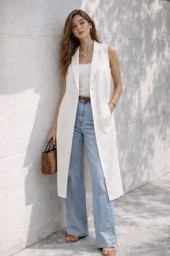 ZARA 完売 白 ロングジレ テーラードベスト 羽織り Sのサムネイル