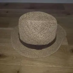 ストローハット ベージュ ブラウンバンド