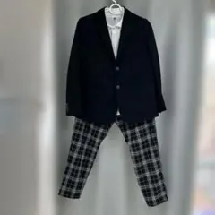 最終お値下げ150ストレッチスーツ 白ポロシャツ　チェックパンツ　カジュアル向き