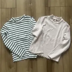 フリル襟リブ編み長袖カットソー2枚セット