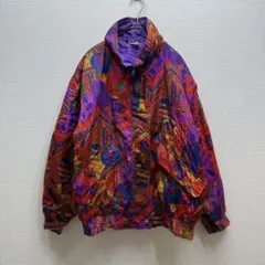 989 90sレトロ総柄ブルゾン 紫ライニングマルチカラーゆるダボ短丈ボックス