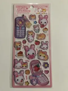 平成　はっぴーフォン　ステッカー　フワフワらびちゃん　ピンク