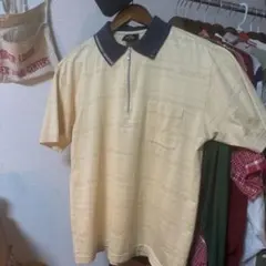 【90s】DUNLOP ハーフジップ ポロシャツ ジャガード総柄 M