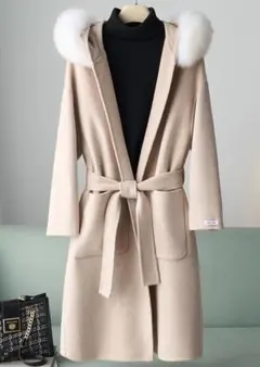 フォックスファー付き リブニット ジップアップジャケットカシミヤ 