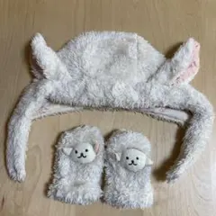 羊の耳付き帽子と手袋セット