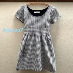 千鳥柄　半袖　ミニワンピース　ネイビー　紺色　韓国　レディースワンピース