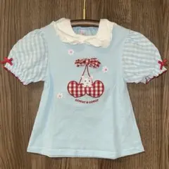 coeur a coeur チェリーアップリケ半袖Tシャツ　サックス　110cmのサムネイル