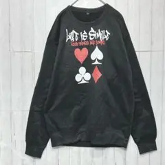 未使用　裏起毛トレーナー　軽量　ブラック【LL】　プリント柄　メンズ