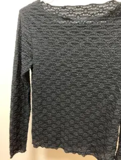 earth ブラック レース編み 長袖トップス