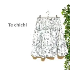 美品【Te chichiテチチ】ひざ丈　スカート　花柄　総柄　涼しげ　白　グレー