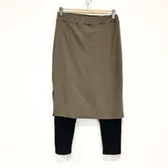 スクロール✨スカート付きレギンスパンツ【Ｍ】ウエストゴム　裏起毛　カーキ✖️黒