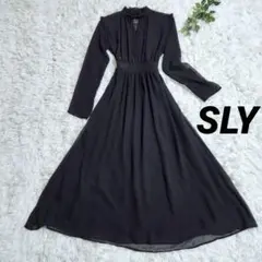 美品　スライ　SLY シフォン ロングワンピース ブラック ボタン　フリルリボン