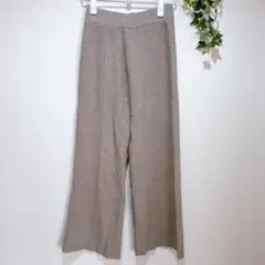 【アクシーズファム】ベージュ ワッフルワイドパンツ　ウエストゴム