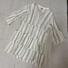 Amina 新品 チュニック ストライプ 七分袖 綿100%のサムネイル