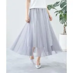 新品 タグ付き M~L グレー ラメ チュールスカート フレア レディース