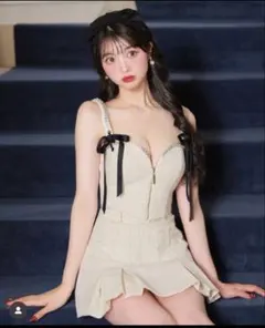 アイボリー チェック柄 ミニドレス