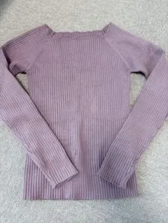 グレイル　くすみパープル リブ編み 長袖ニット