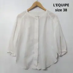 L'EQUIPE レキップ　シルクコットンリネンストライプシャツブラウス