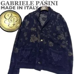 イタリア製 ガブリエレパジーニ 金ボタン 花柄 ショールカラージャケット 紺色