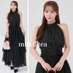 新品タグ付き ダーリッチ アメスリギャザーシフォンロングワンピース ブラック