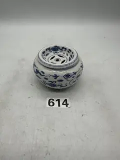 NO.614 青花陶器 香炉 蓋付き