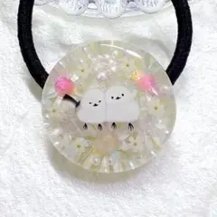 ⑤-⑦レジンヘアゴム。シマエナガ。八重咲きコデマリ。ピンク
