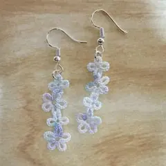花モチーフ タティングレースピアス パステルカラー
