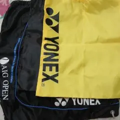 YONEXロゴ入ビニール製シューズ袋黄1枚AIG OPEN黒1枚無印黒1枚計3枚