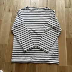新品　無印ボートネック長袖Tシャツ　グレーボーダー　L